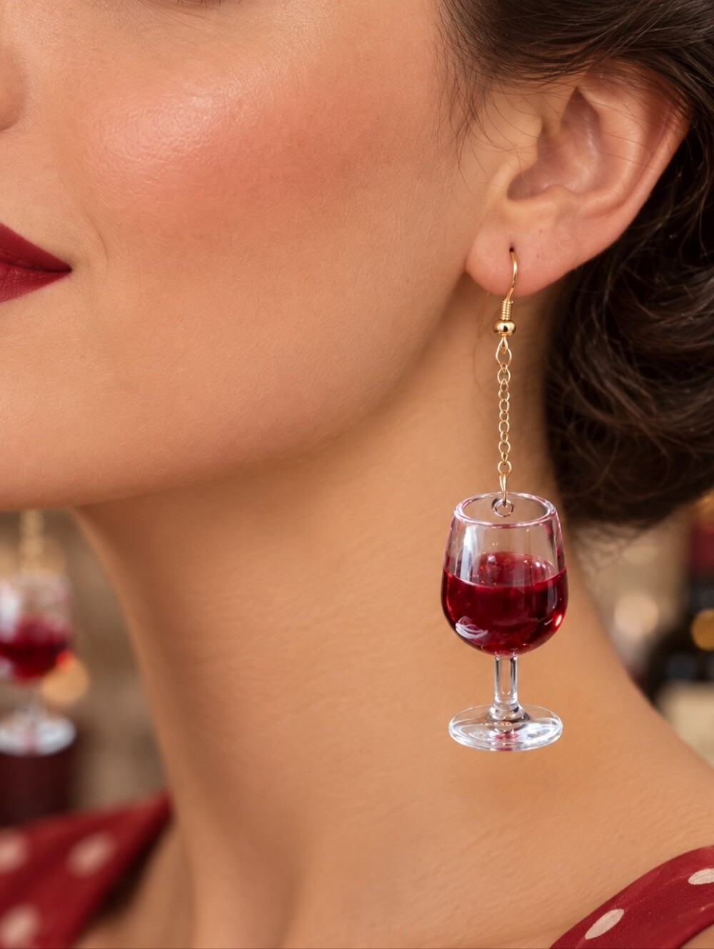 MODCLOTH 3D WINE MERLOT GLASS EARRINGS